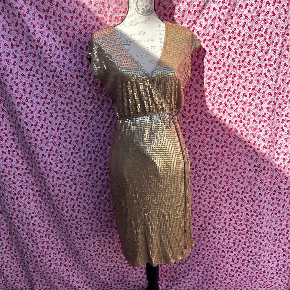 Michael Kors gold sequin wrap dress.